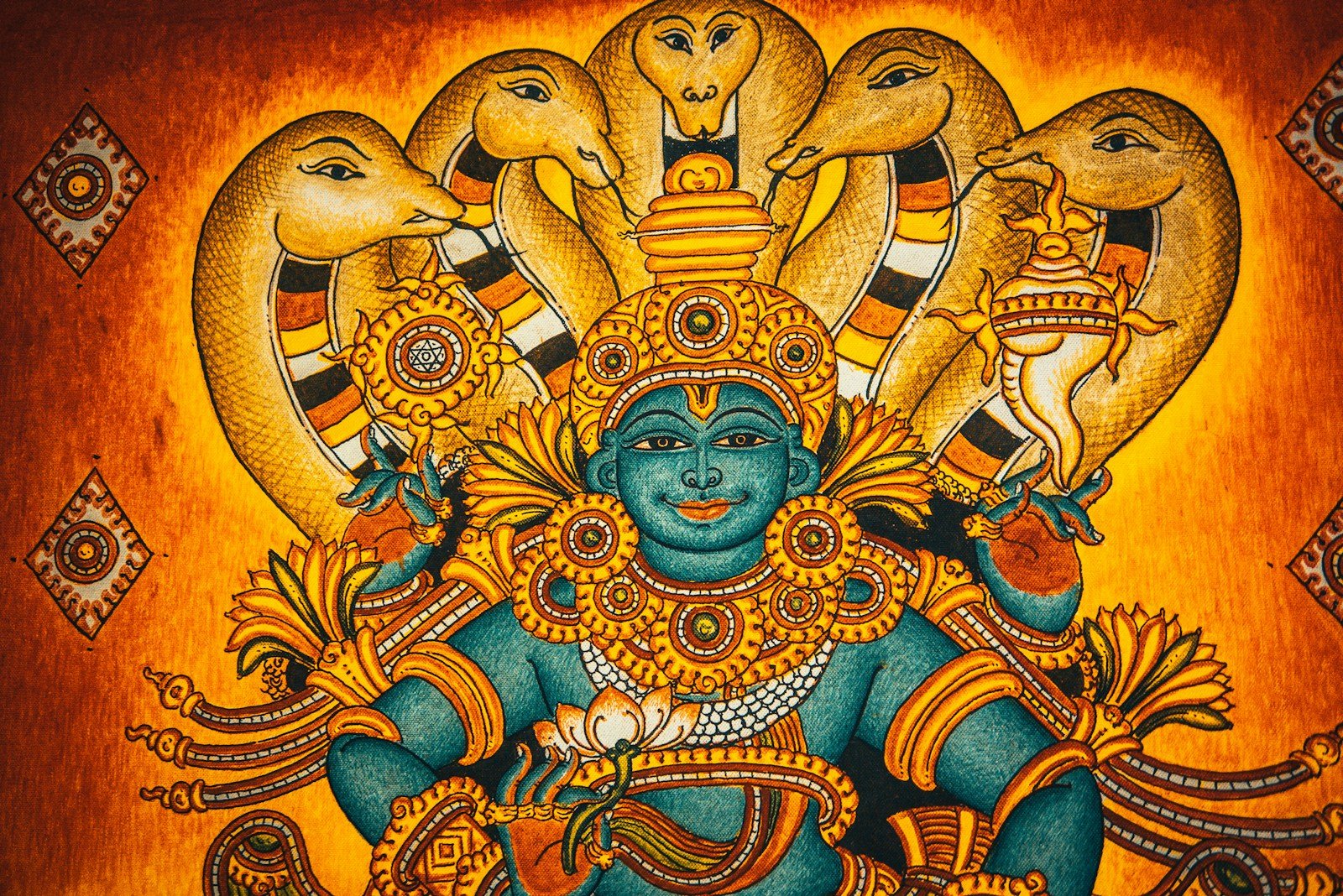 blue and yellow dragon artwork